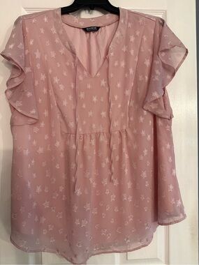 BloomChic Pink Star-Embroidered Flutter Sleeve Blouse